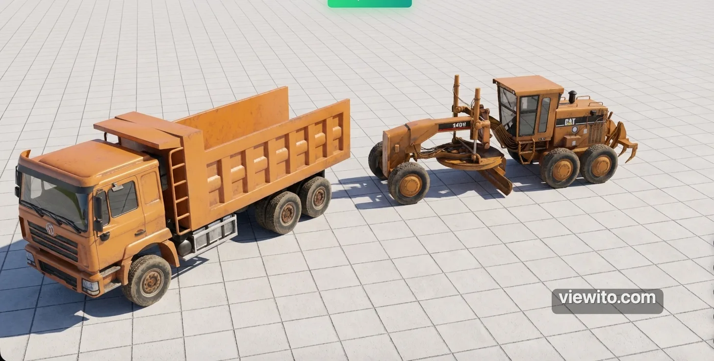 3D models with realistic textures, cast shadows and surface details on neutral background with Viewito watermark