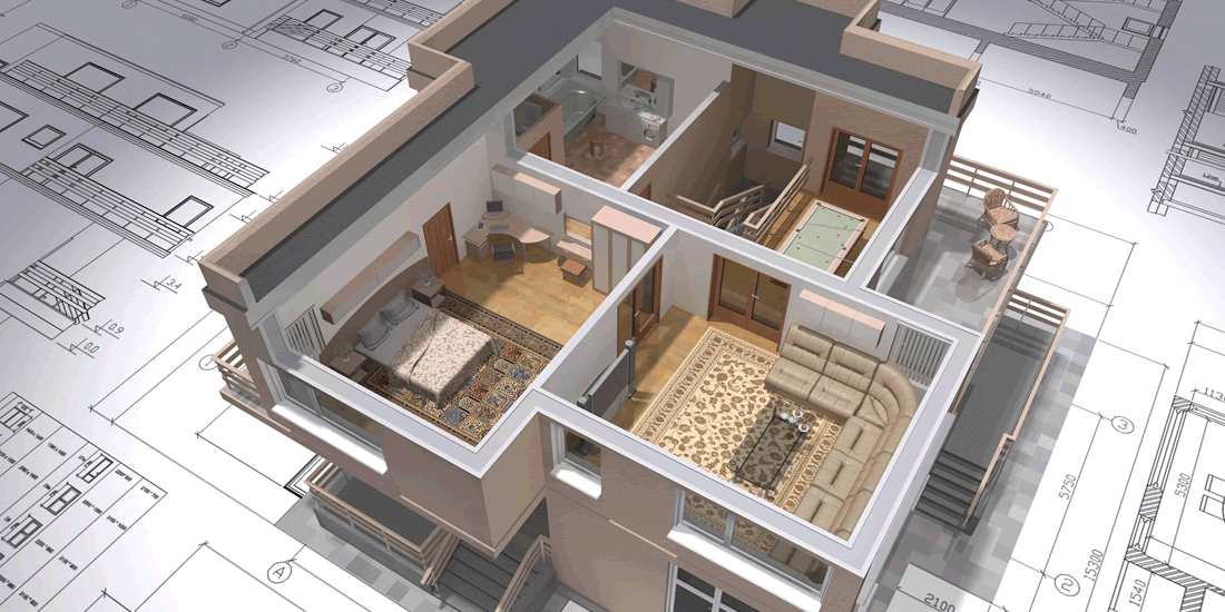 3D building model with technical texture
